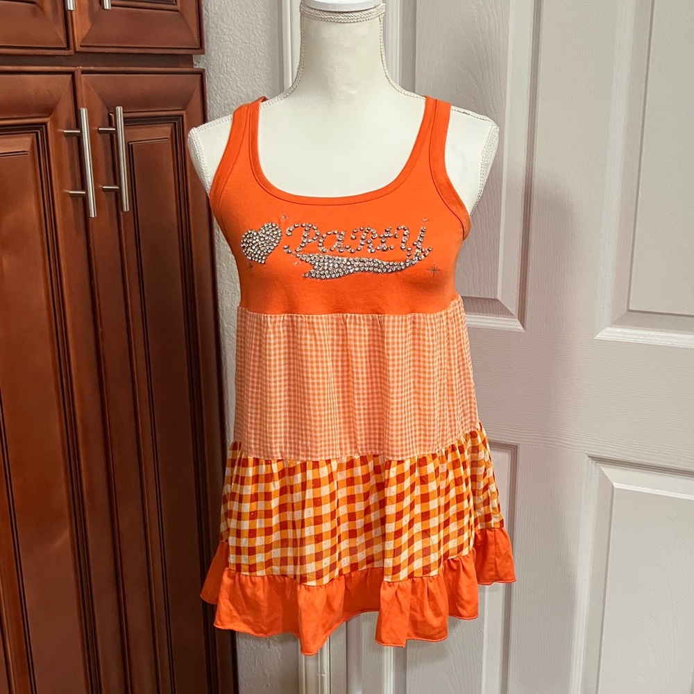 Y2K Juicy Girl  Orange Plaid Babydoll Top Size:S